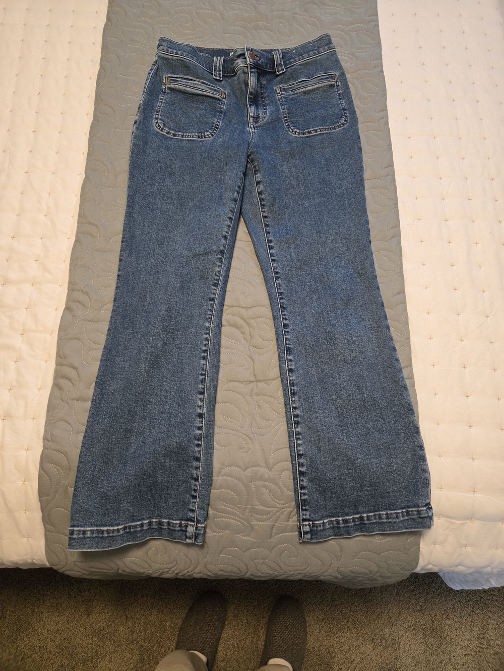 Madewell Medium Blue Flare Jeans with Front Patch Pockets